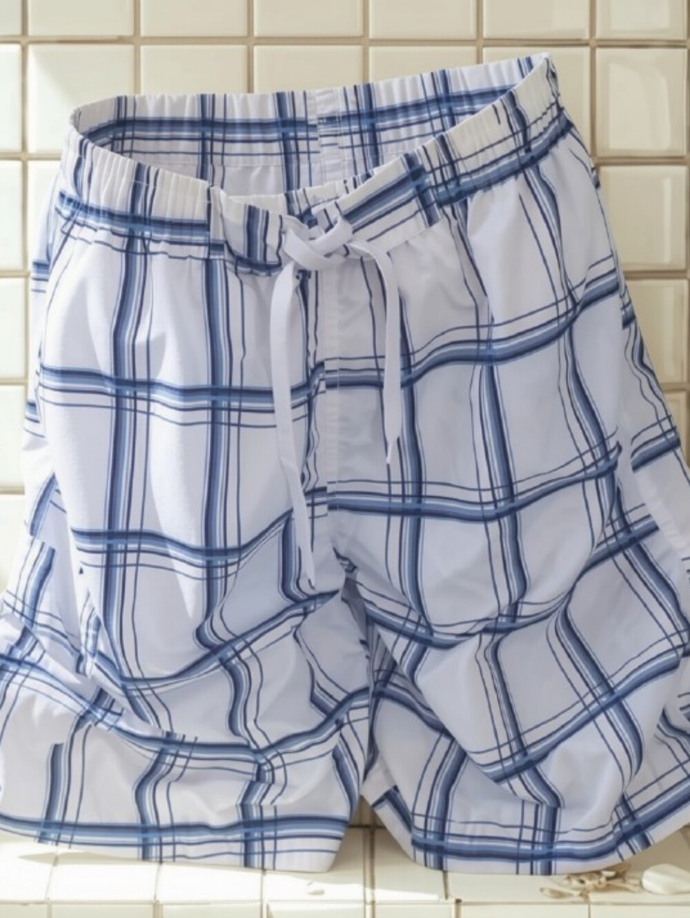 NBN Gear Blue and White Plaid Trunks Size XL
